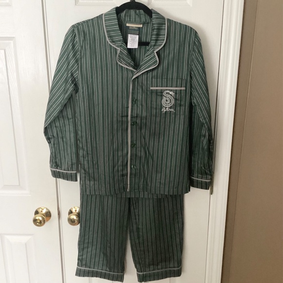 Pottery Barn Teen Harry Potter Slytherin Pajamas Small Green Stripe NWOT - Picture 2 of 16